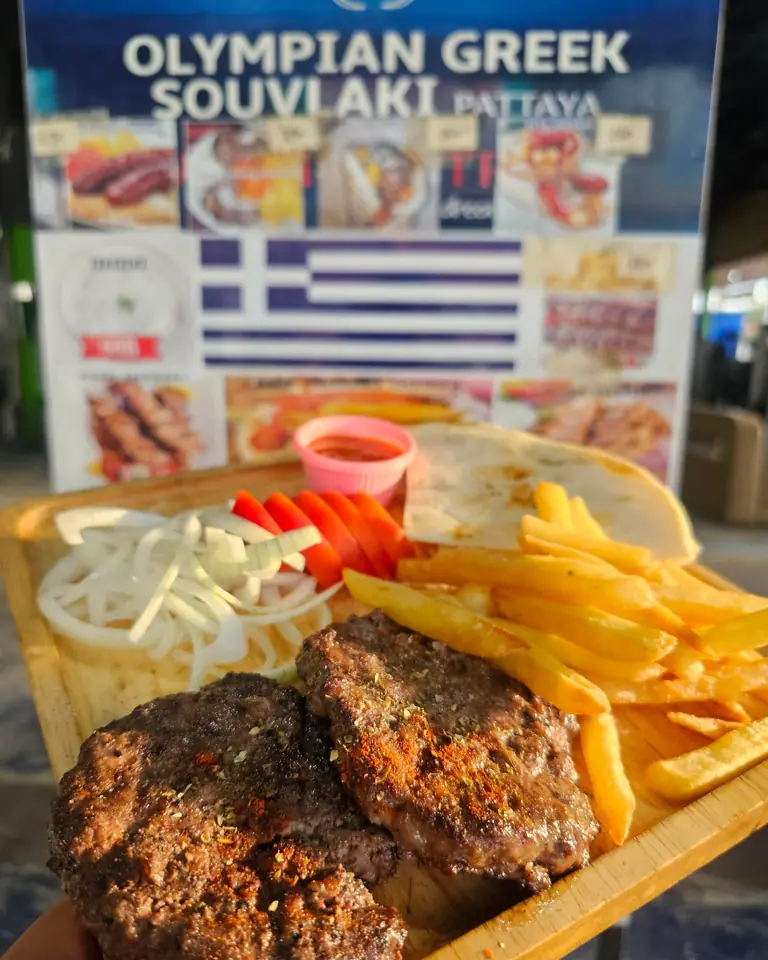 Beef burgers portion from Olympian Greek Souvlaki Pattaya