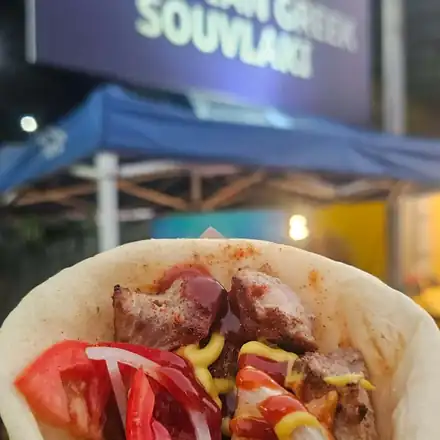 A Greek souvlaki pita wrap