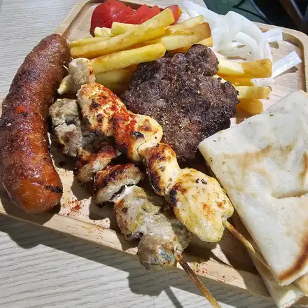 A mixed souvlaki platter